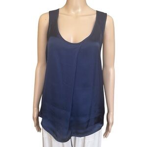 Barneys New York Deep Blue Satin and Fine Jersey Tank Top Size L